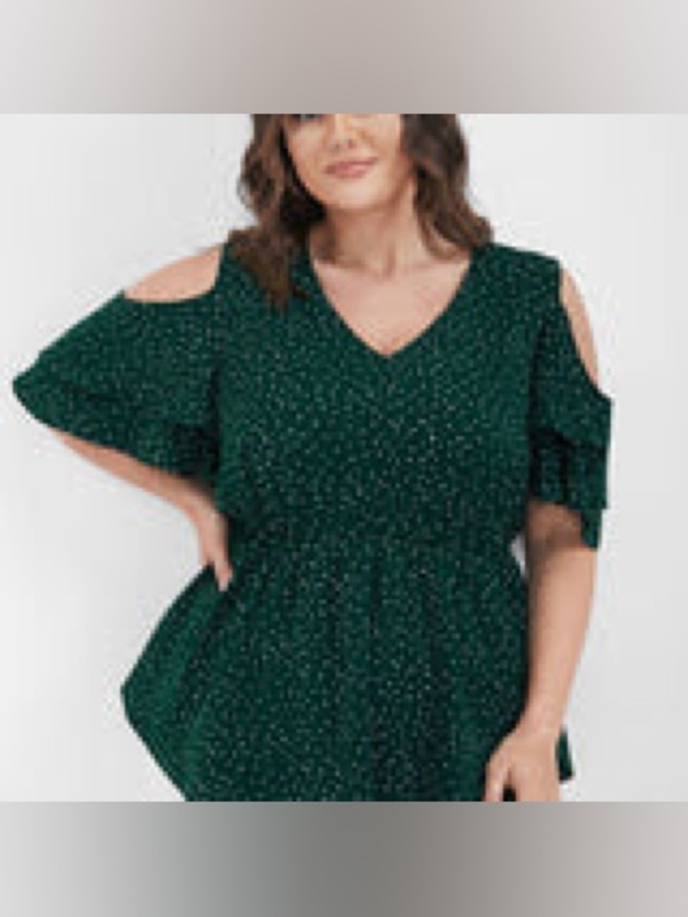 BloomChic Dark Green Cold-Shoulder V-Neck Peplum Blouse